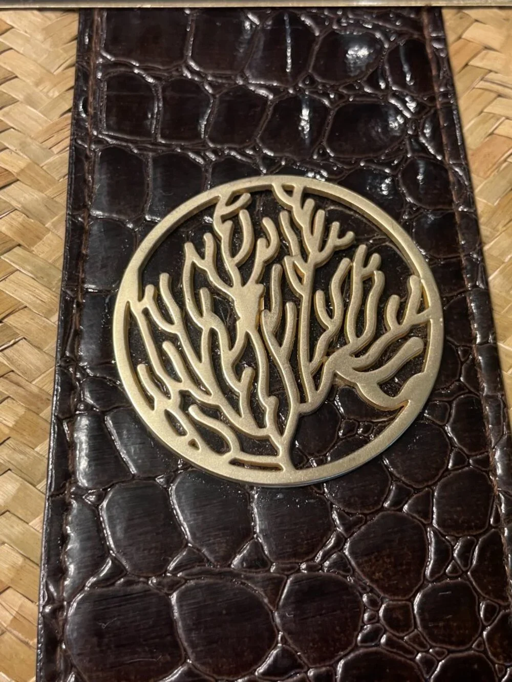 Mud Pie Bag Lady Sea Grass Woven Clutch Handbag Kiss Lock Faux Leather